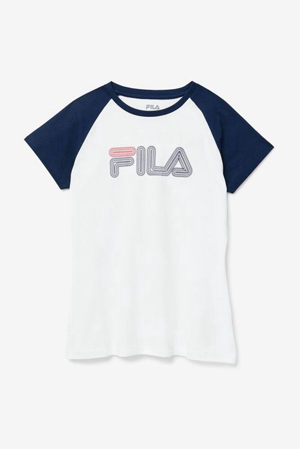 Camisetas Fila Mujer Blancas / Azul Marino - Raglan Baseball - España 809217LZN